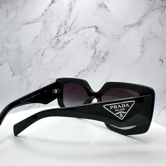 Prada Sunglasses Black Square Oversized Triangle Logo Italy Gradient Lens - Picture 6 of 16